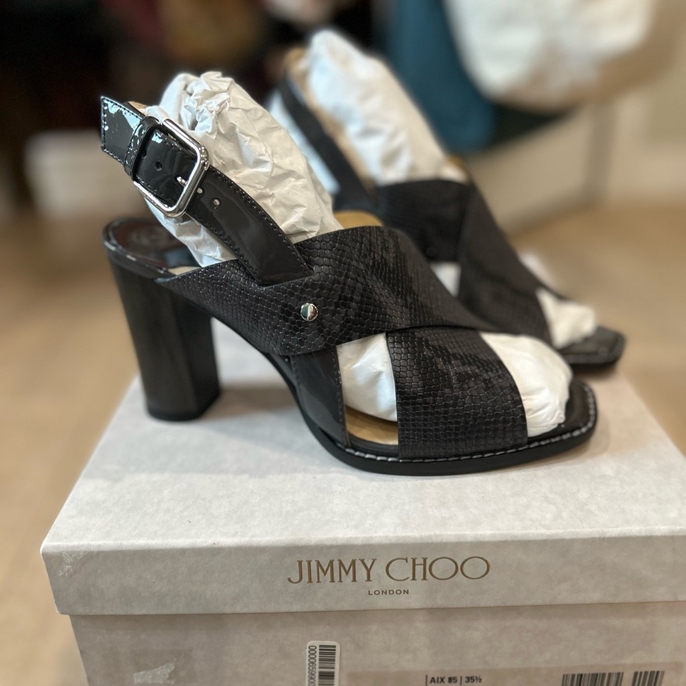Jimmy Choo grey snake print sandals size 35.5